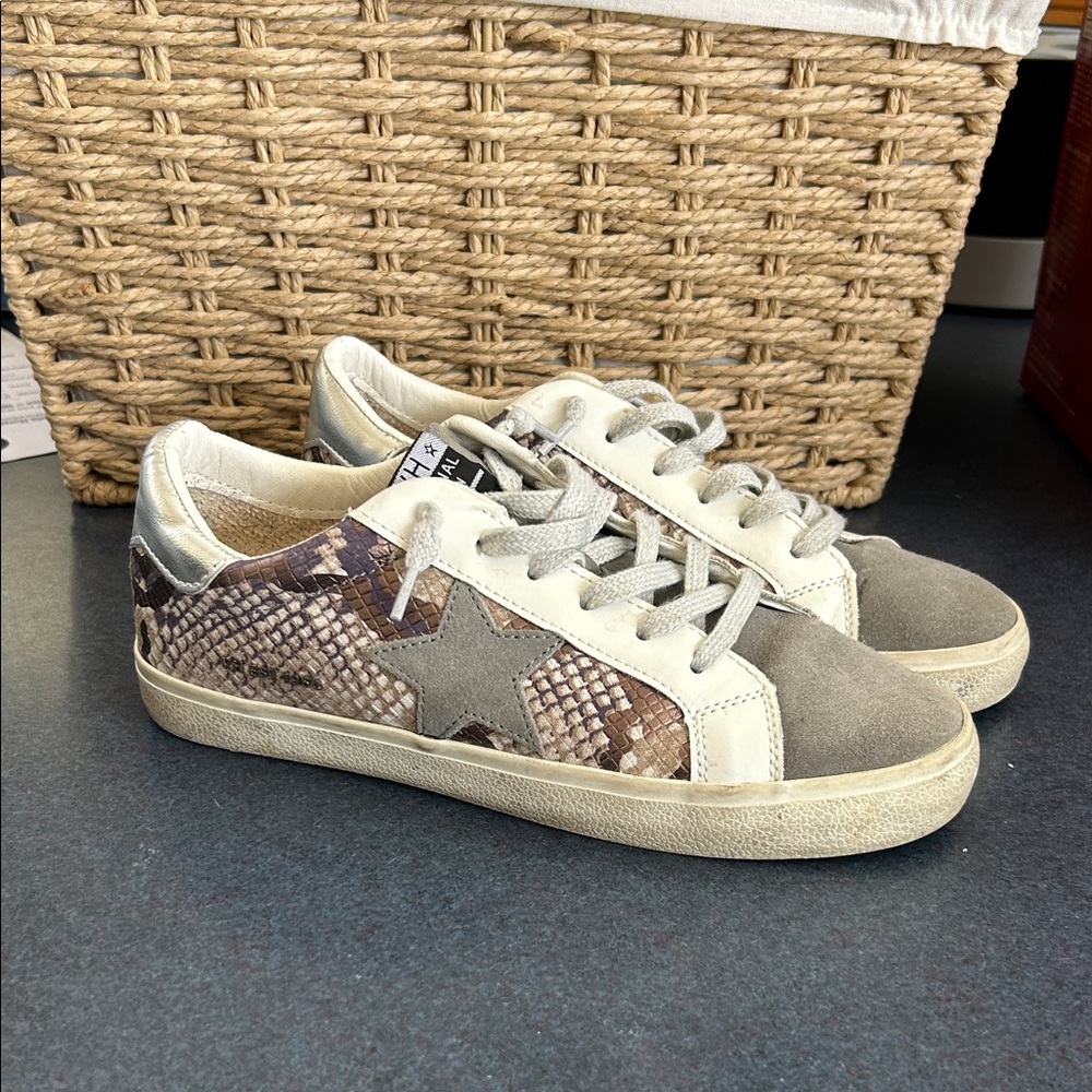 Vintage Havana Taupe Suede Star & Snake-Print Low-Top Sneakers